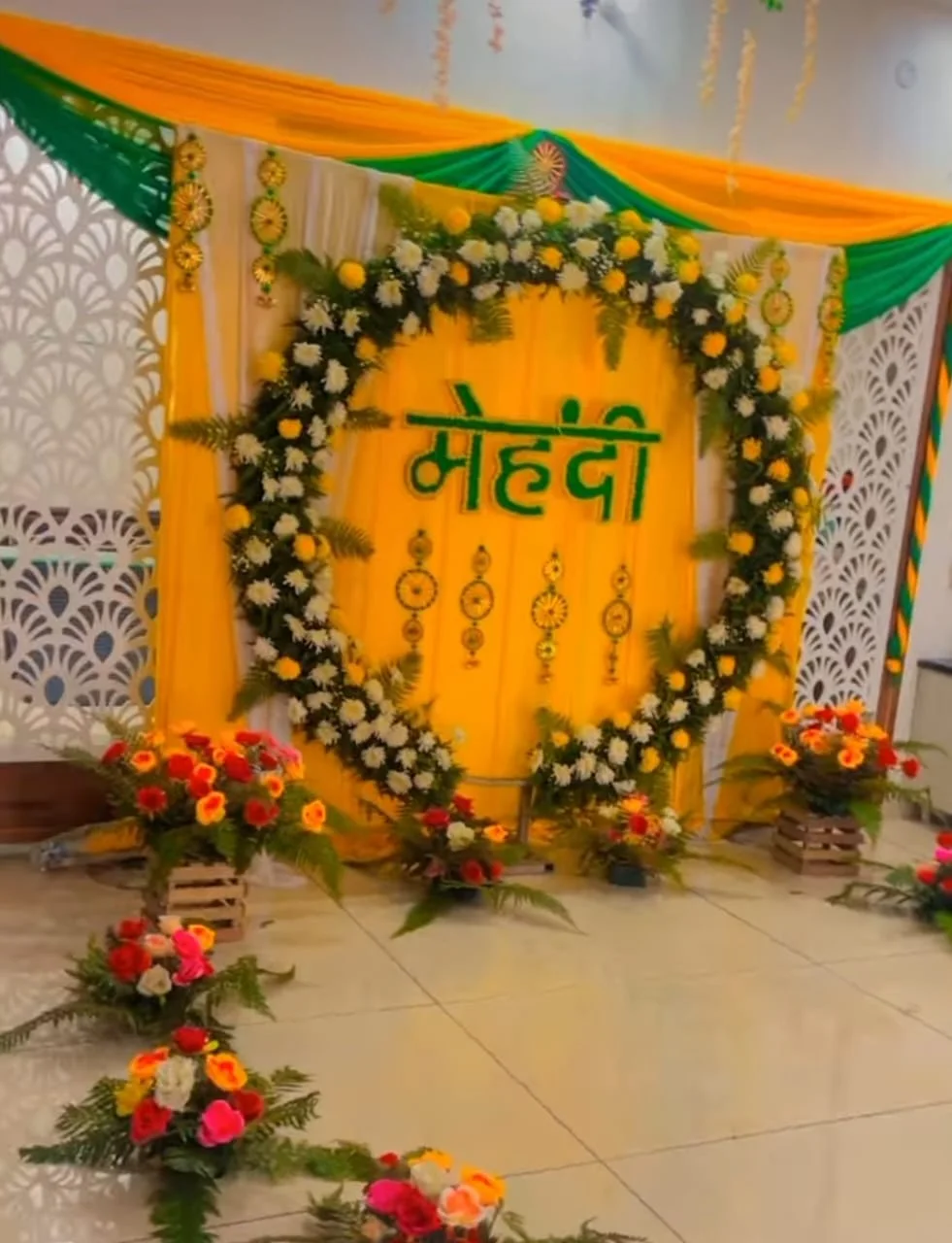 Mehndi Night Decor in Gurgaon — Circular Floral Ring Mehndi Backdrop